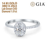 14 Karat Gold, oval, modischer Akzent, 8 mm x 6 mm, D VS2, GIA-zertifiziert, 1,01 ct, im Labor gezüchteter CVD-Diamant, Verlobungs-Ehering