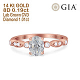 14K Gold Vintage Style GIA Certified Oval 8mmx6mm D VS2 1.01ct Lab Grown CVD Diamond Engagement Wedding Ring