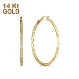 Solide 14K dreifarbiges Gold, 3 mm dick, aufklappbare Creolen im Diamantschliff – 6 verschiedene Größen erhältlich, bestes Jubiläumsgeschenk für Sie