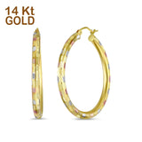 Solide 14K dreifarbiges Gold, 3 mm dick, aufklappbare Creolen im Diamantschliff – 6 verschiedene Größen erhältlich, bestes Jubiläumsgeschenk für Sie