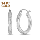 14K White Gold Thickness Hinged Diamond Cut Hoop Earrings - 6 Differnet Size Available, Best Anniversary, Birthday Gift for Her