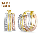 14K Tri Color Gold Runde CZ Creolen Huggie Ohrringe Bestes Geburtstagsgeschenk für Sie