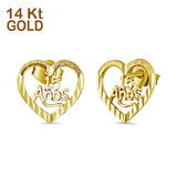 14K Yellow Gold 10mm Fancy 15 Years Heart Stud Earrings