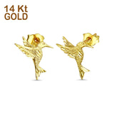 14K Yellow Gold Bird Stud Earrings Best Birthday Gift for Her