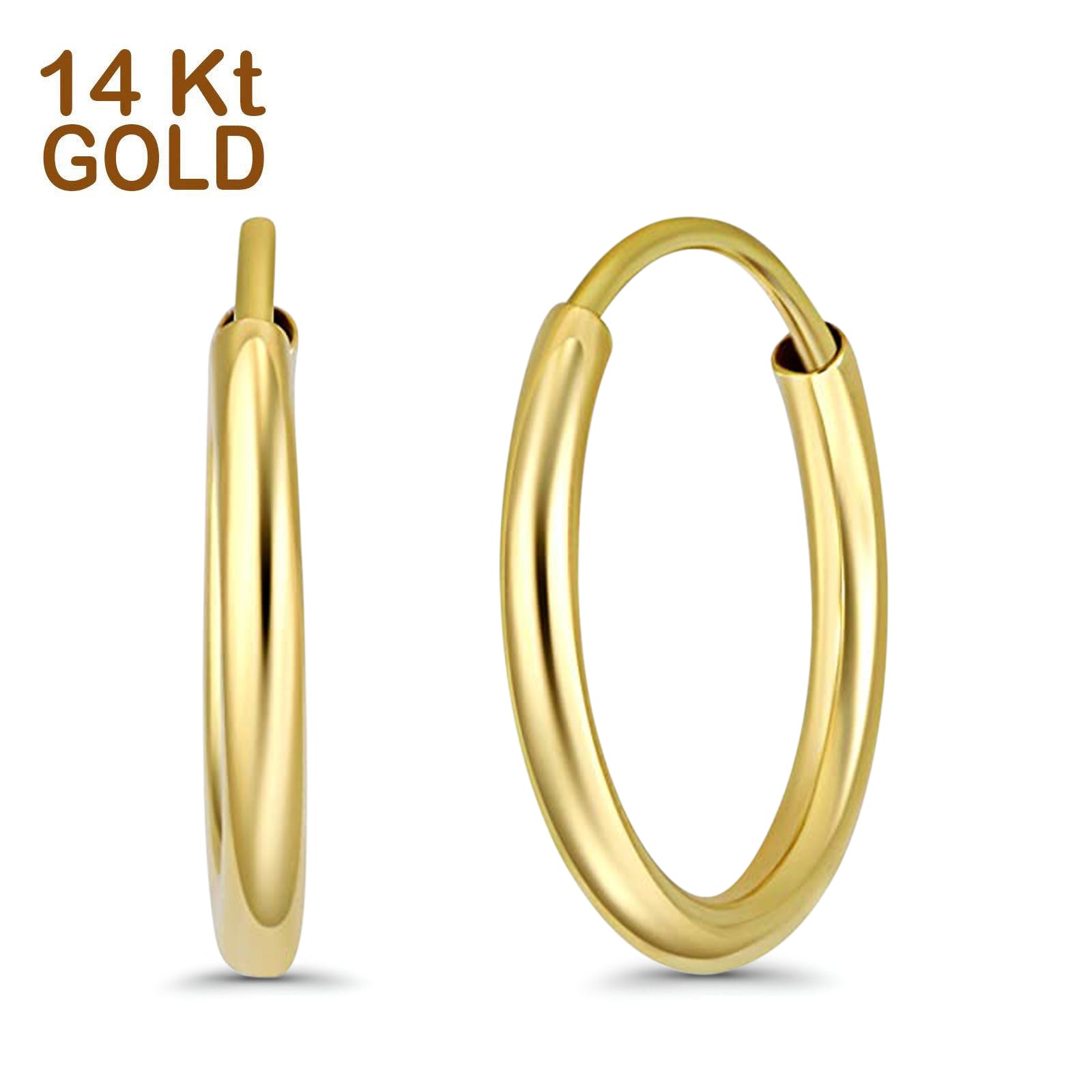 Solid 14K Yellow Gold 1.5mm Thickness Hoop Earrings - 7 Different Size Available, Best Anniversary Birthday Gift for Her