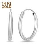 14K White Gold Round Hoop Huggie Earrings
