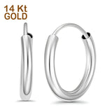 14K White Gold Round Hoop Huggie Earrings