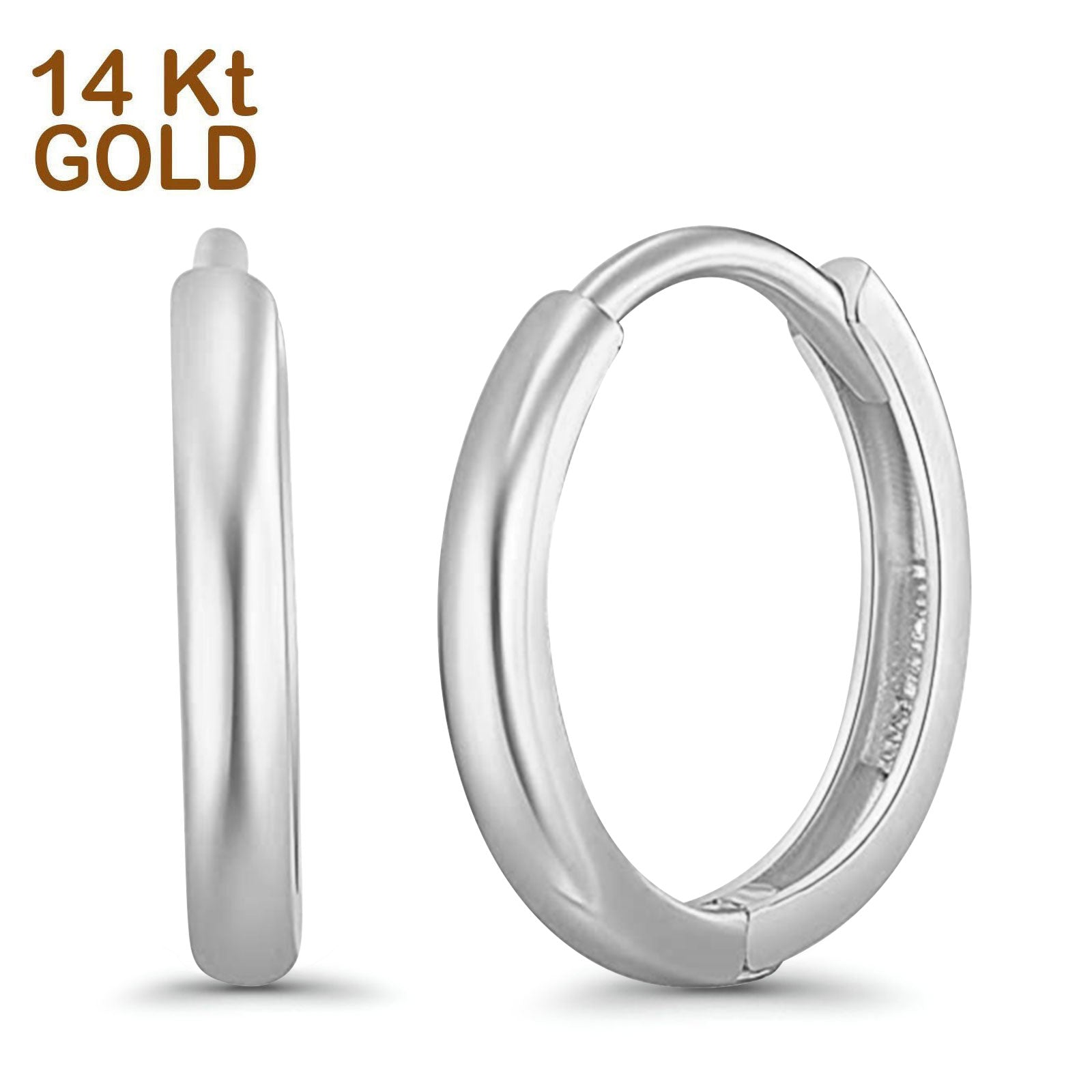 14k White Gold Round Hoop Huggie Earrings - 3 Different Size Available, Best Birthday Gift for Her