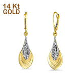 14K Two Tone Gold Teardrop Dangle Earrings (42mm) Best Gift for Her
