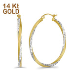 Solid 14K Two Tone Gold 2.6mm Thickness Hinged Hoop Earrings(35mm Diameter)