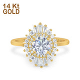 14K Gold Art Deco Runder Braut-Hochzeits-Verlobungsring mit künstlichem Zirkonia