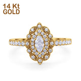 14K Gold Vintage Style Marquise Shape Simulated Cubic Zirconia Engagement Rings