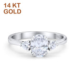 14K Gold Three Stone Oval Simulated Cubic Zirconia Engagement Ring