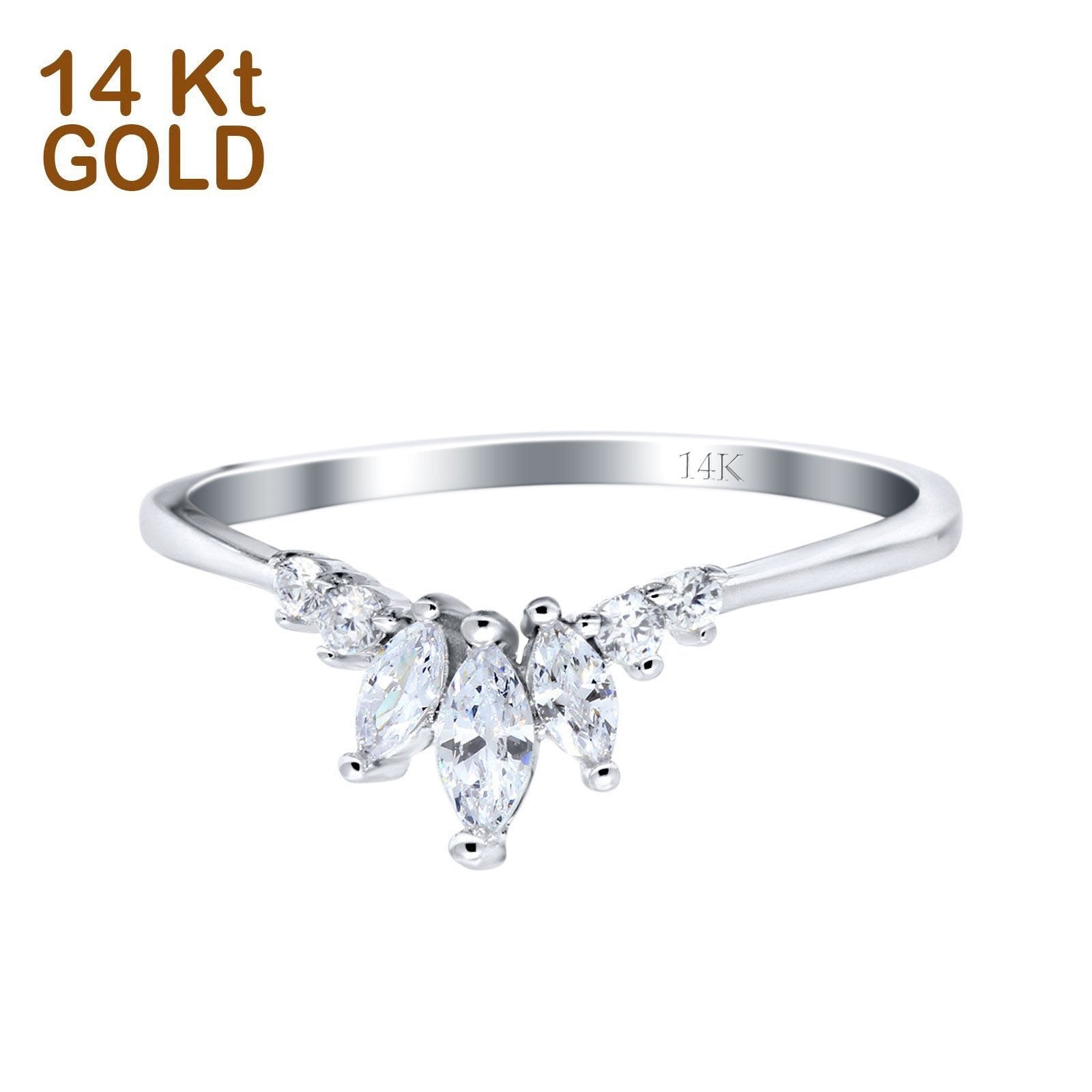 14K Gold Marquise Shape Round Simulated Cubic Zirconia Eternity Engagement Band Rings