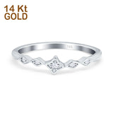 14K Gold Petite Dainty Round Shape Eternity Simulated Cubic Zirconia Wedding Ring