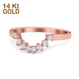14K Gold Curved Band Round Shape Art Deco Eternity Simulated CZ Wedding Engagement Ring