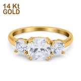 14K Gold Kissenform simulierter Zirkonia Drei-Stein-Braut-Hochzeits-Verlobungsring