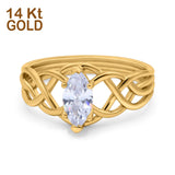 14 Karat Gold, Marquise-Form, simulierter kubischer Zirkonia, Art-Deco-Kreuzkreuz-Braut-Hochzeits-Verlobungsring