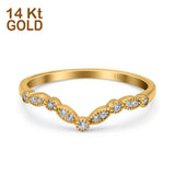 14K Gold gebogener runder Ehering mit halber Ewigkeit, stapelbar, simulierter Zirkonia