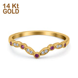 14K Gold Curved Round Shape Half Eternity Stackable Simulated Cubic Zirconia Wedding Ring