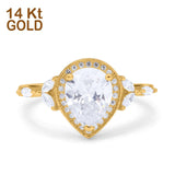 14 Karat Gold, Tropfenform, Halo-Art-Deco-Stil, künstlicher Zirkonia, Verlobung, Hochzeit, Brautring