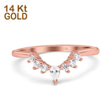 14K Gold Curved Eternity Stackable Simulated Cubic Zirconia Wedding Band Ring