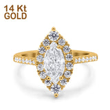 14K Gold Halo Marquise Form simulierter Kubikzirkonia Art Deco Braut Hochzeit Verlobungsring