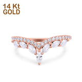 14K Gold Marquise Shape Half Eternity Accent Vintage Wedding Ring Engagement Band Simulated CZ