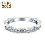 14K Gold Round Shape Art Deco Design Simulated Cubic Zirconia Half Eternity Wedding Band Ring