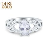 14K Gold Oval Shape Solitaire Celtic Vintage Simulated Cubic Zirconia Wedding Engagement Ring