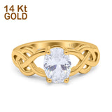 14K Gold Oval Shape Solitaire Celtic Vintage Simulated Cubic Zirconia Wedding Engagement Ring