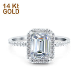 14K Gold Emerald Cut Shape Art Deco Bridal Wedding Engagement Ring Simulated CZ