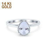 14K Gold Vintage Style Solitaire Accent Pear Shape Wedding Ring Simulated Cubic Zirconia