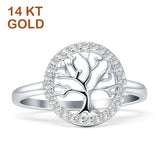 Halo-Ring mit rundem Zirkonia-Baum des Lebens, 14-karätiges Gold