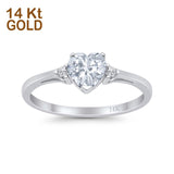 14K Gold Heart Shape Promise Bridal Simulated Cubic Zirconia Wedding Engagement Ring