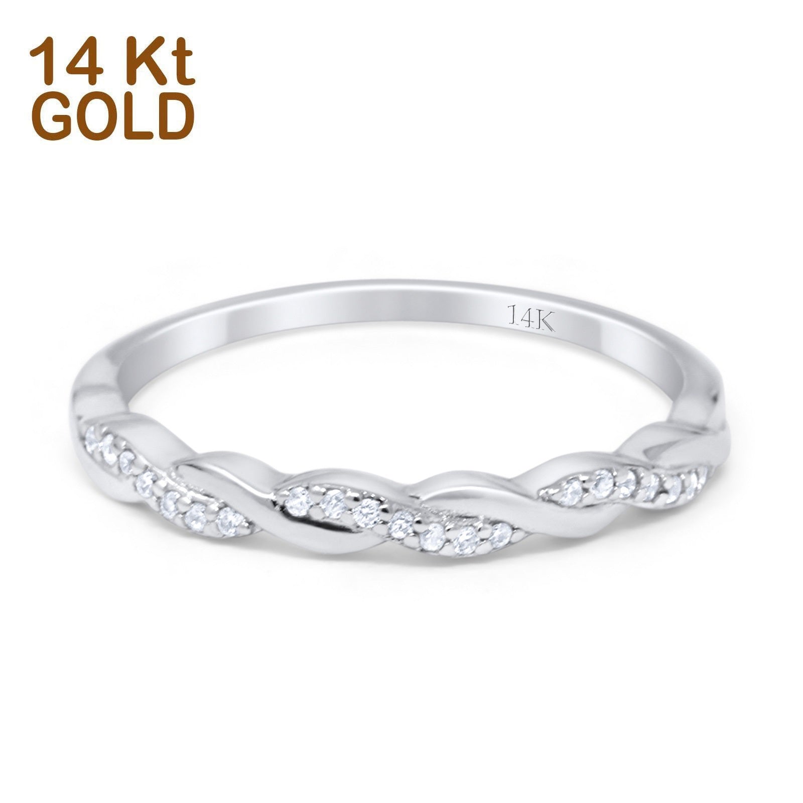 14K Gold Round Shape Half Eternity Twisted Band Simulated CZ Wedding Engagement Ring
