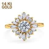 14K Gold Round Shape Halo Floral Style Vintage Simulated Cubic Zirconia Wedding Engagement Ring