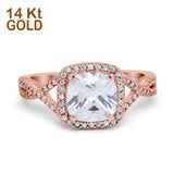 14K Gold Cushion Shape Infinity Shank Simulated Cubic Zirconia Wedding Engagement Ring