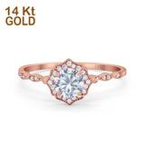 14K Gold Round Shape Petite Dainty Bridal Simulated Cubic Zirconia Wedding Engagement Ring