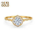 14 Karat Gold, runde Form, zierlicher, zierlicher Braut-Hochzeits- und Verlobungsring mit künstlichem Zirkonia