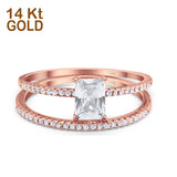 14K Gold Art Deco Two Piece Wedding Radiant Shape Simulated Cubic Zirconia Ring