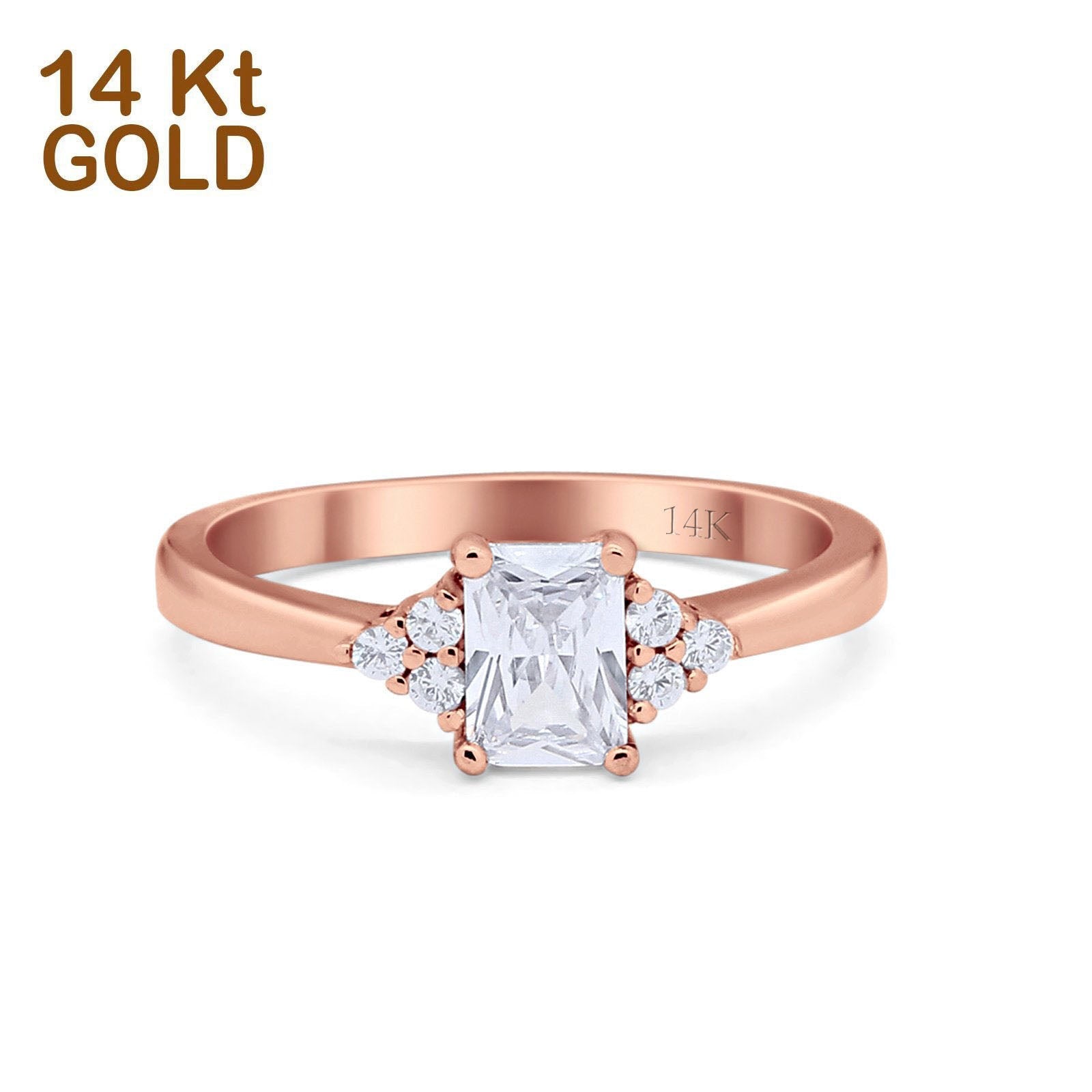 14K Gold Radiant Cut Shape Engagement Ring Simulated CZ