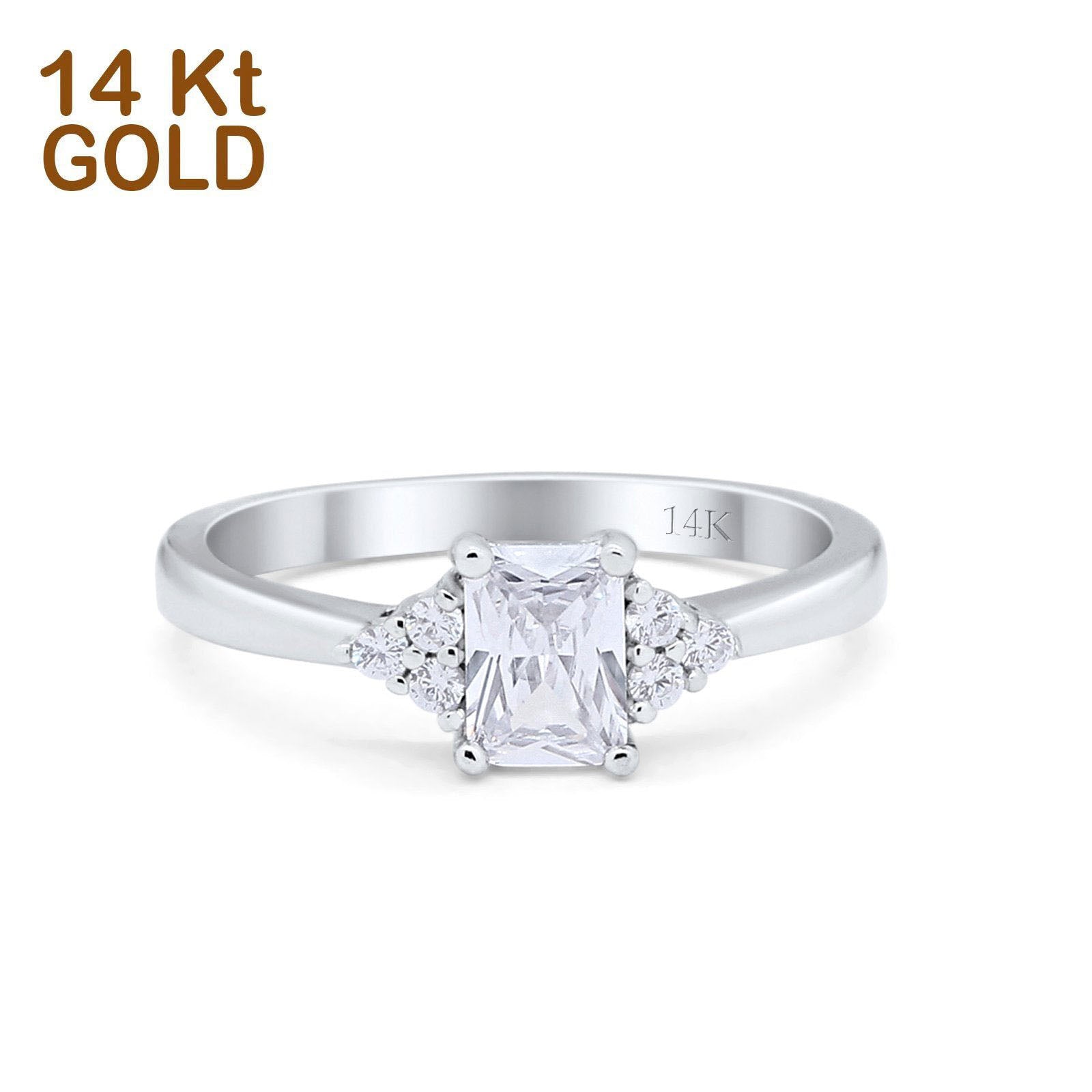 14K Gold Radiant Cut Shape Engagement Ring Simulated CZ