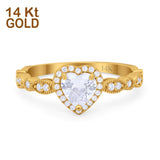 14K Gold Art Deco Heart Shape Promise Simulated Cubic Zirconia Wedding Engagement Ring