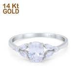 14K Gold Art Deco Oval Shape Simulated Cubic Zirconia Engagement Ring
