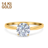 14K Gold Art Deco Round Shape Solitaire Simulated Cubic Zirconia Wedding Engagement Ring