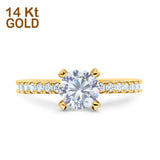 14K Gold Solitär-Akzent, runde Form, künstlicher Zirkonia, Ehering, Verlobungsring