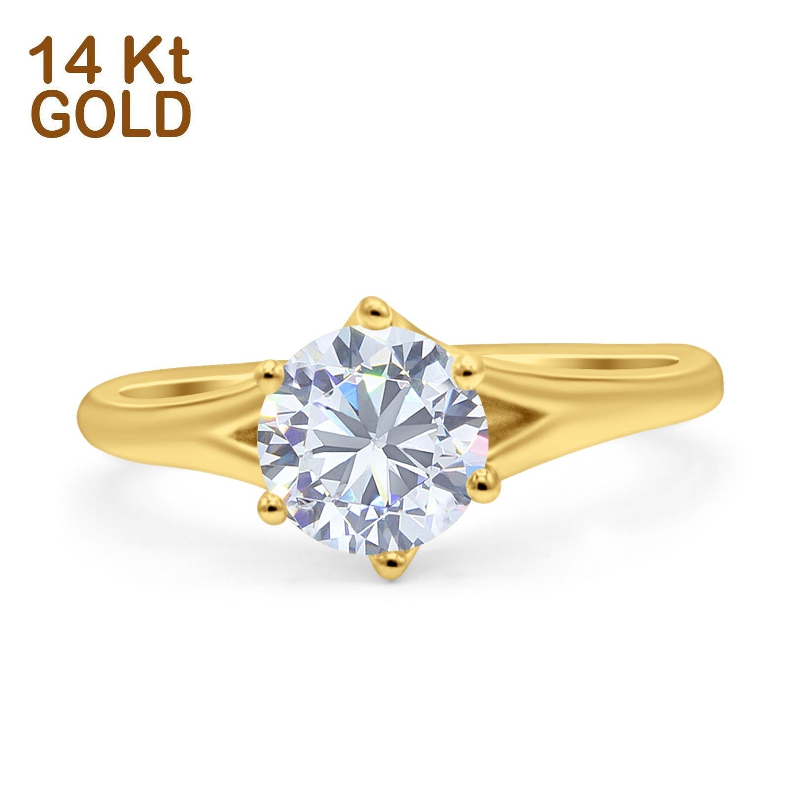 14K Gold Vintage Solitaire Round Shape Simulated Cubic Zirconia Wedding Engagement Ring