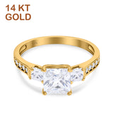 14K Gold Princess Cut Shape Art Deco Bridal Simulated Cubic Zirconia Wedding Engagement Ring