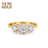 14K Gold Round Shape Three Stone Bridal Simulated CZ Wedding Engagement Ring